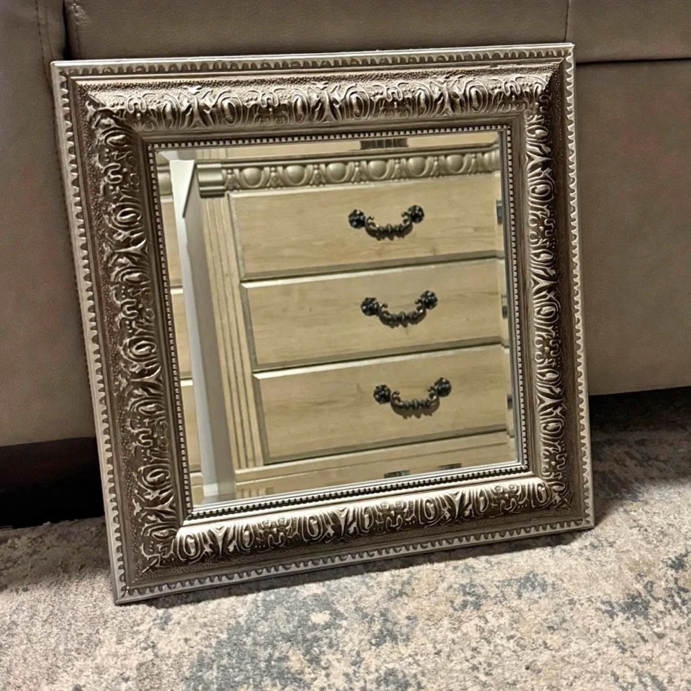 Ornate Silver Square Mirror